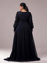 Plus Black Square Neck Lace A-line Prom Dress